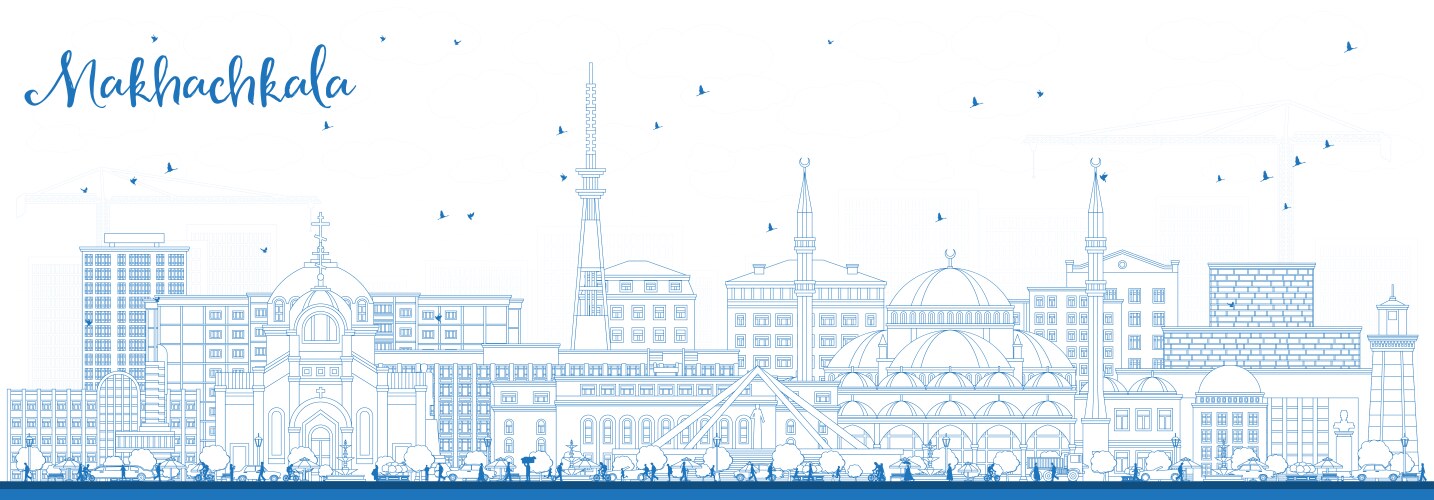 Outline makhachkala russia city skyline with blue Vector Image