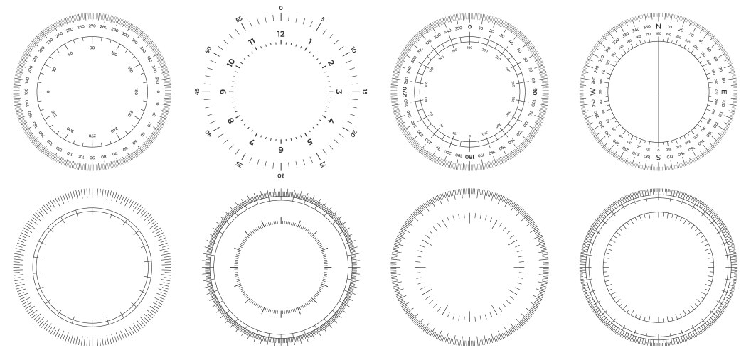 Round measuring circles 360 degrees scale circle vector image