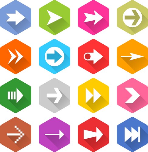 Flat arrow icon set hexagon web button vector image