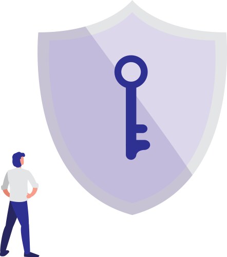 Man using shield security with key vektorbild