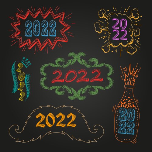 set of numbers 2022 hand drawn vector image