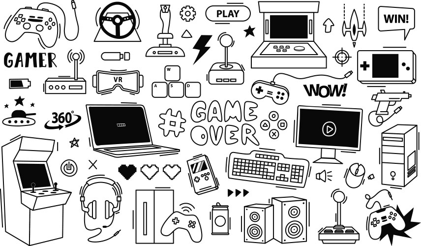 video games doodle gaming controller retro vector image vector image