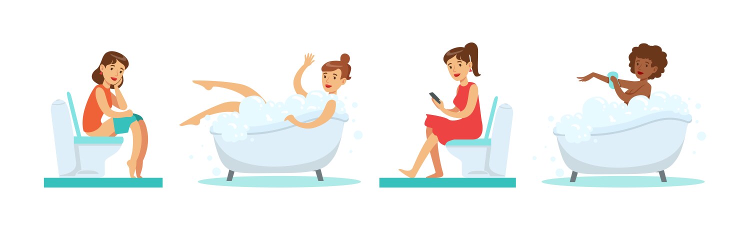 People Character In Bathroom Have Routine Hygiene Vector Image People Character In Bathroom Have Routine Hygiene Vector Image