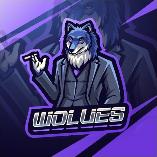 Wild wolf head esport mascot logo design Vector Image