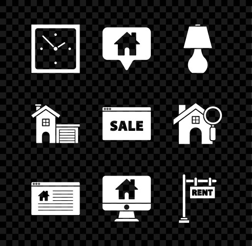 Set clock map pointer with house table lamp vector image