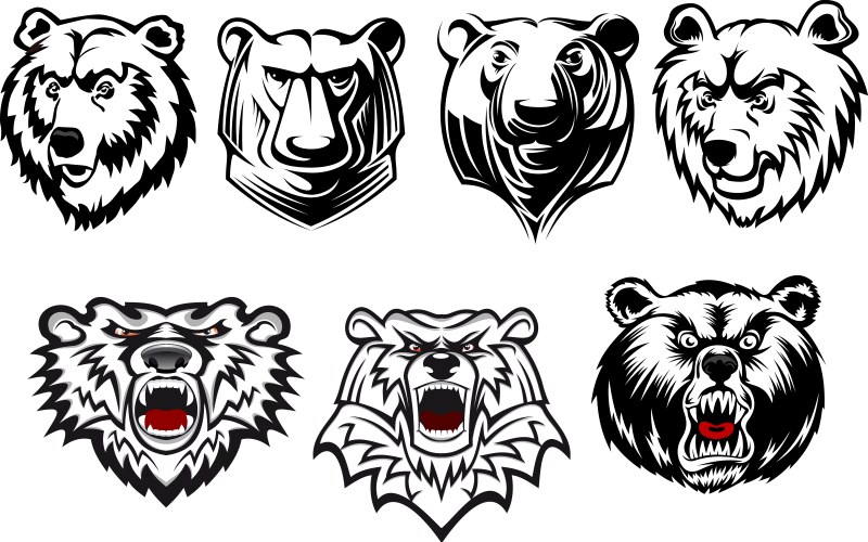 Ferocious Bear Heads - Diverse Expressions Vector Image