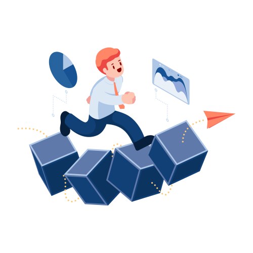 isometric businessman running on blockchain vector image