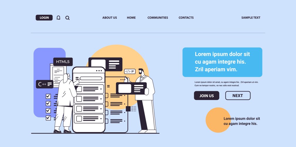 Web developers couple creating program code vector image