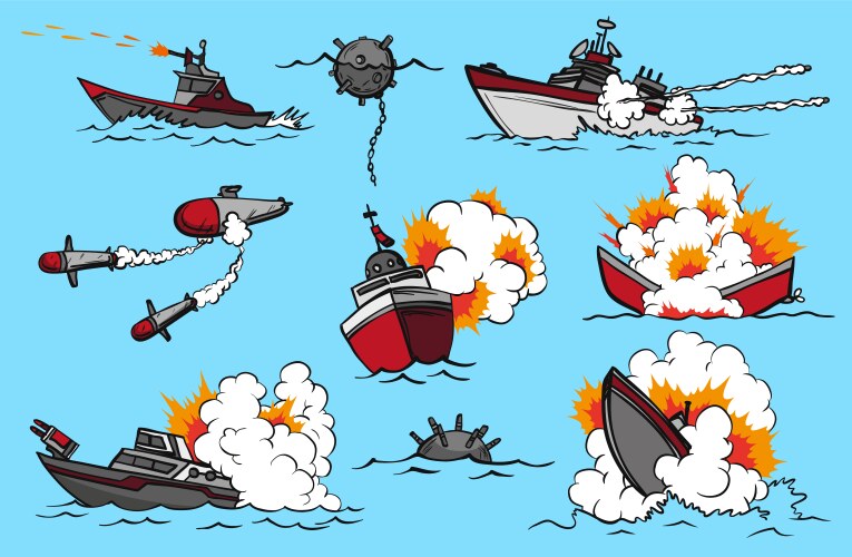 Comic book warships set collection ships Vector Image
