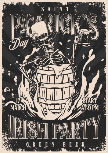 patrick day vintage poster monochrome vector image