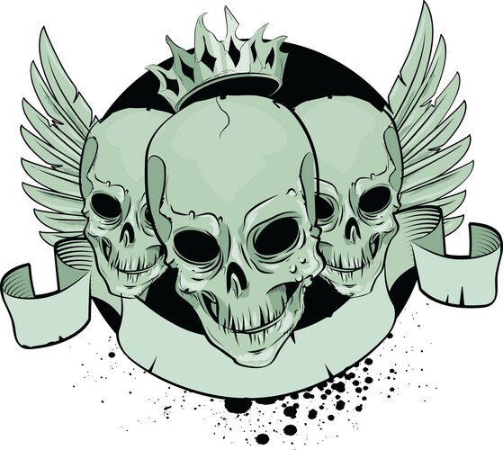 Dark Skull with Ribbon & Wings Vector Image