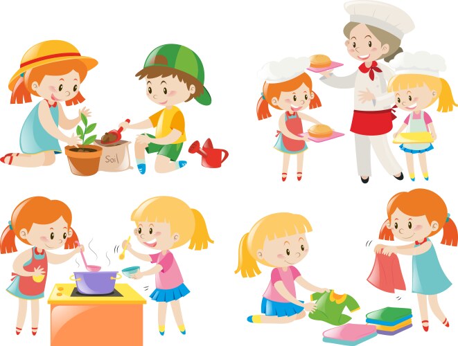 Children Performing Tasks Vector Image