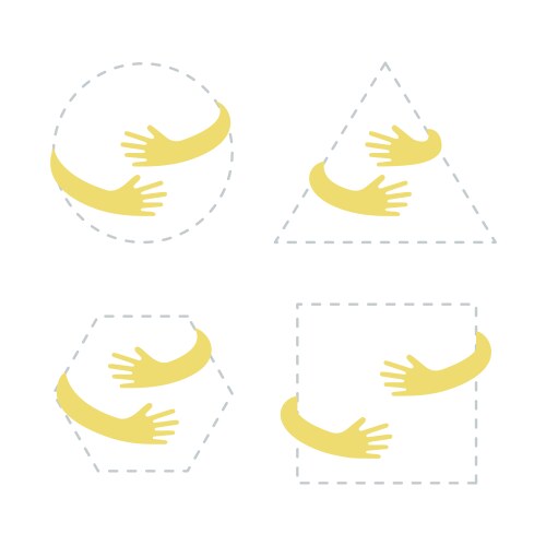 Geometric shapes with hand embrace logo hug vector image