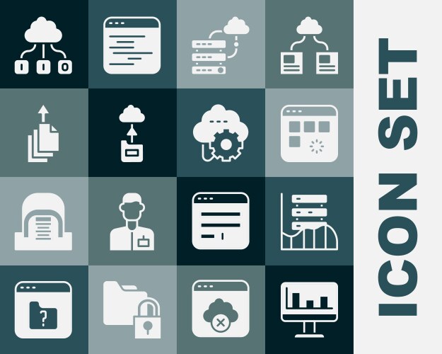 Set monitor with graph chart server data web vector image