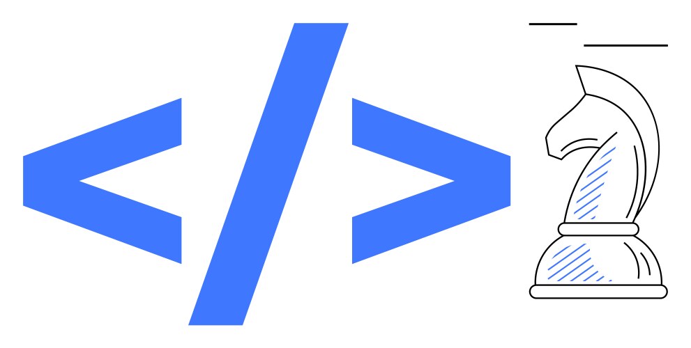 Coding brackets and chess knight symbolizing vector image