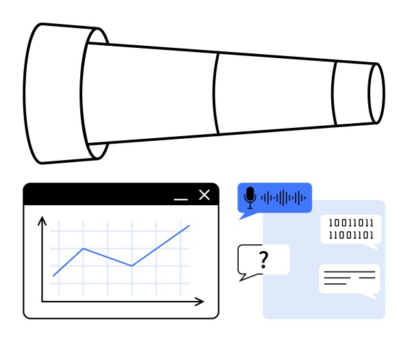 Telescope with data graph voice recognition code vector image