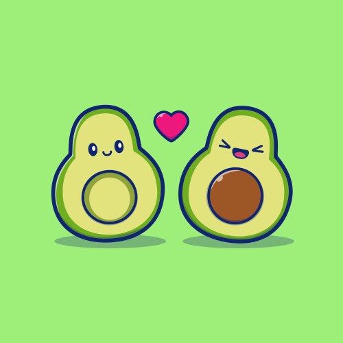 Cute couple avocado cartoon vector image