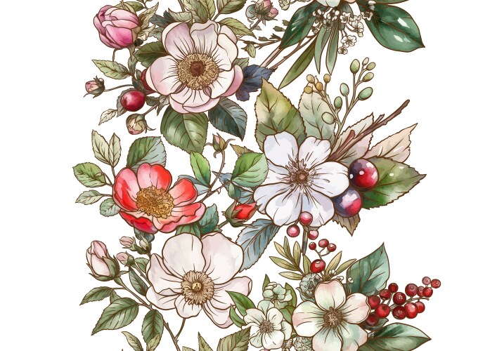 Boutonniere of wild rose flowers and berries Vector Image