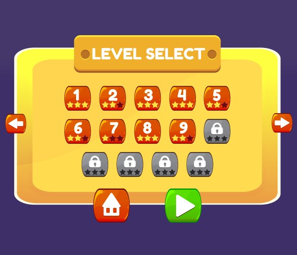 level select game menu interface panels ui buttons vector image