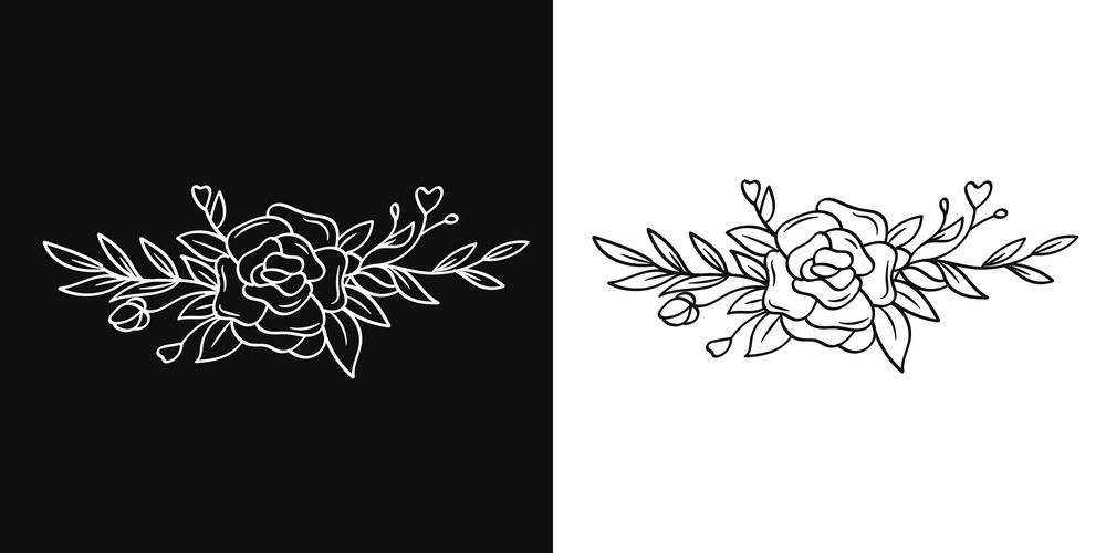 Decorative rose and leaves floral line drawing Vector Image