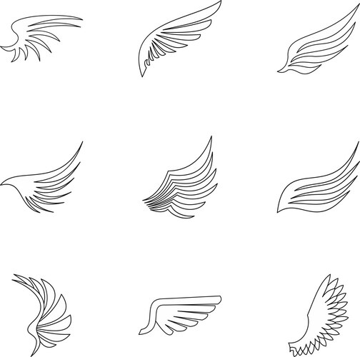 Bird Wing Icon Set - Outline Vector Image