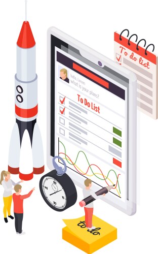 Rocket planning management composition vector image