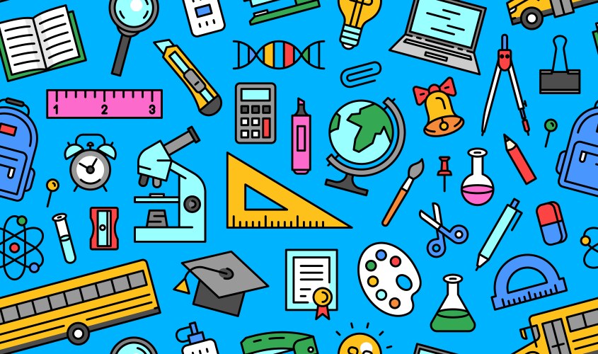 School items seamless pattern background Vector Image