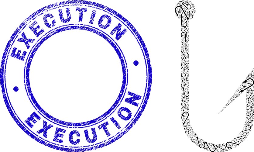 Scratched execution stamp and hook recursion vector image