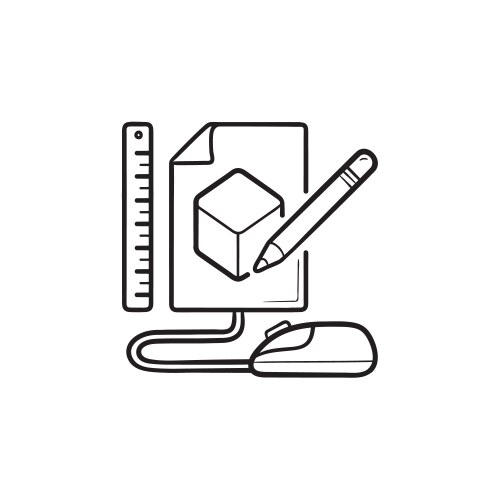 Sketch of cube prototyping hand drawn outline vector image