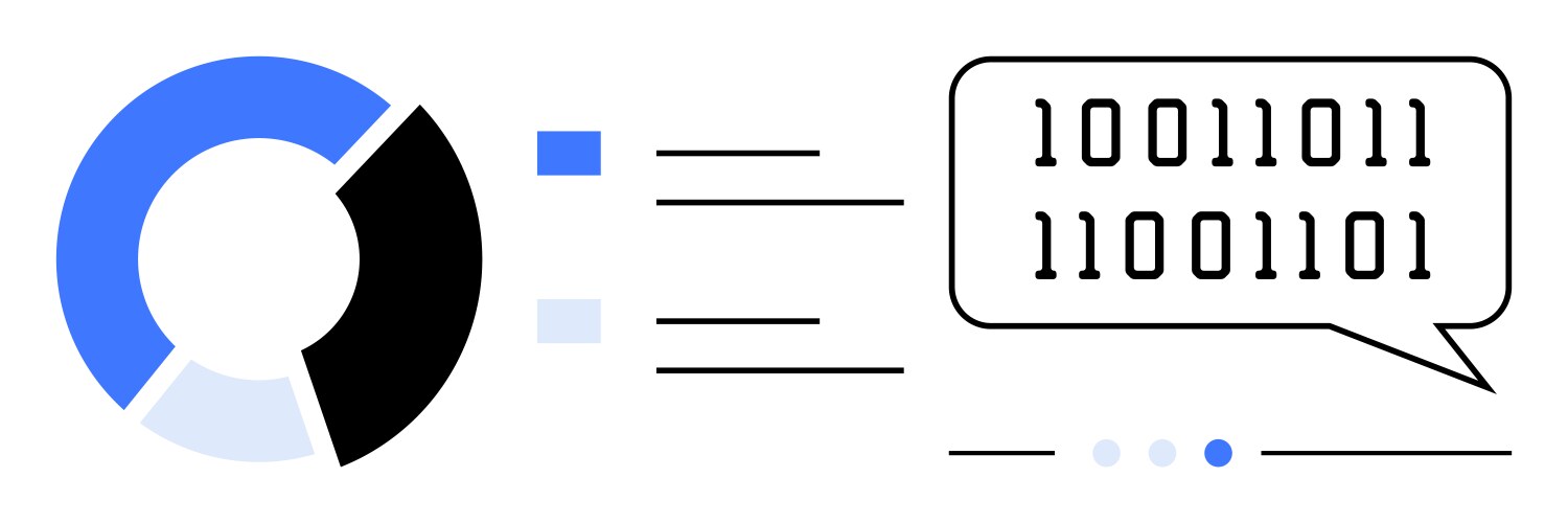 Visualizing data with binary code and pie chart vector image