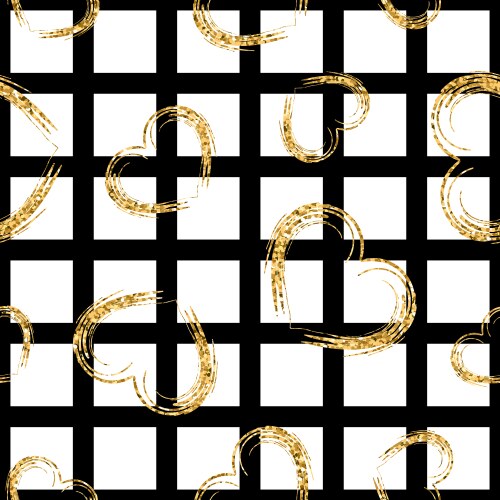 Golden grunge hearts seamless pattern vector image