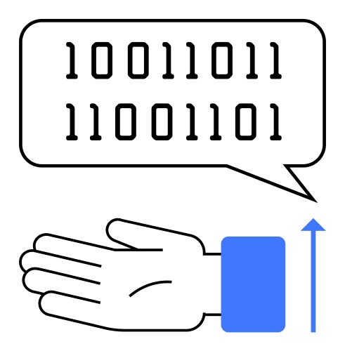 Hand receiving binary code in speech bubble vector image