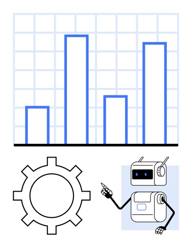 Robotic process automation with bar chart and gear vector image