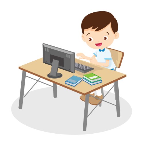 student boy learning camputer vector image