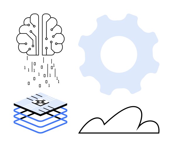 Brain processing binary data with cloud gear vector image