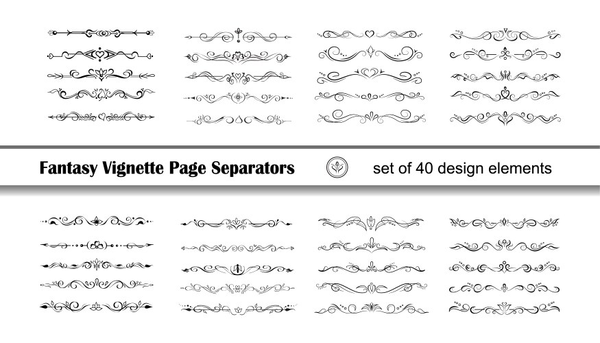 40 fantasy text delimiters borders vignettes vektorbild