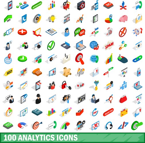 Analytics Icon Set - Isometric Style vector image