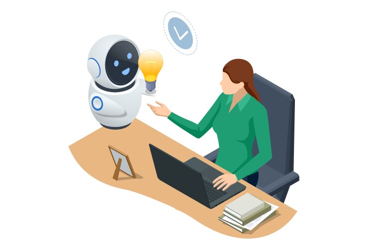 Isometric generative bot for creating ideas vector image