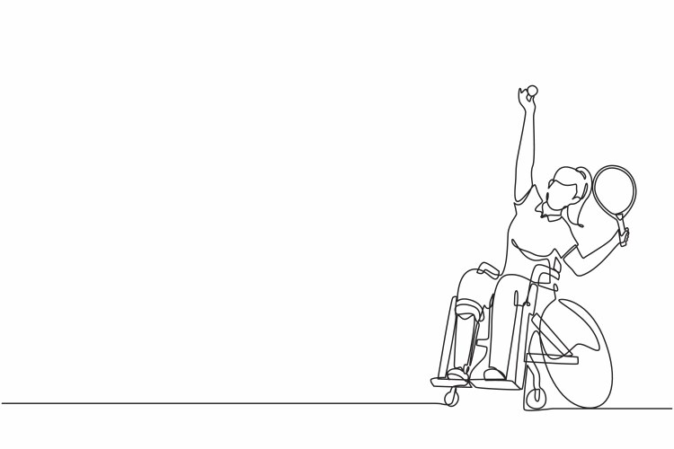 Single continuous line drawing wheelchair tennis Vector Image
