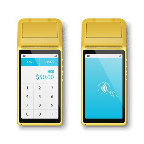 3d orange nfc payment machine set isolated vector