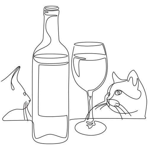 Continuous Line Cats & Wine Vector Image