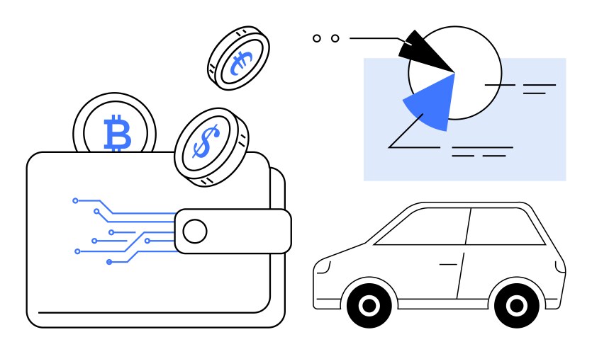 Digital wallet with cryptocurrency data analytics vector image