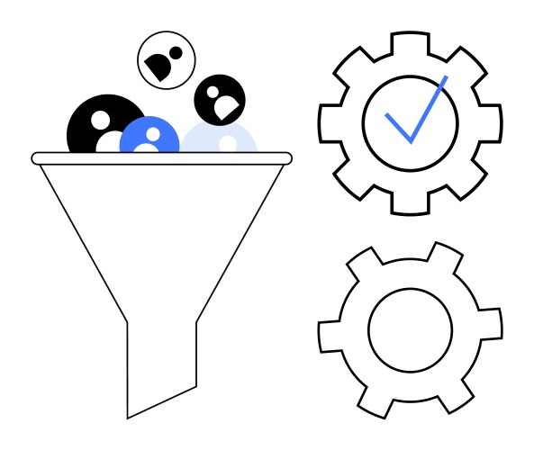 Data filtering and processing workflow with funnel vector image