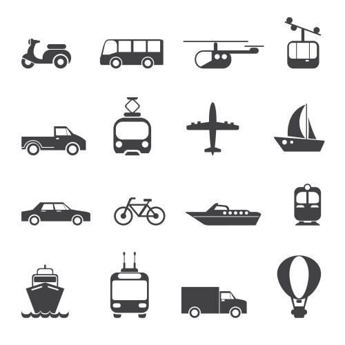 Transport line art icon set with names Royalty Free Vector