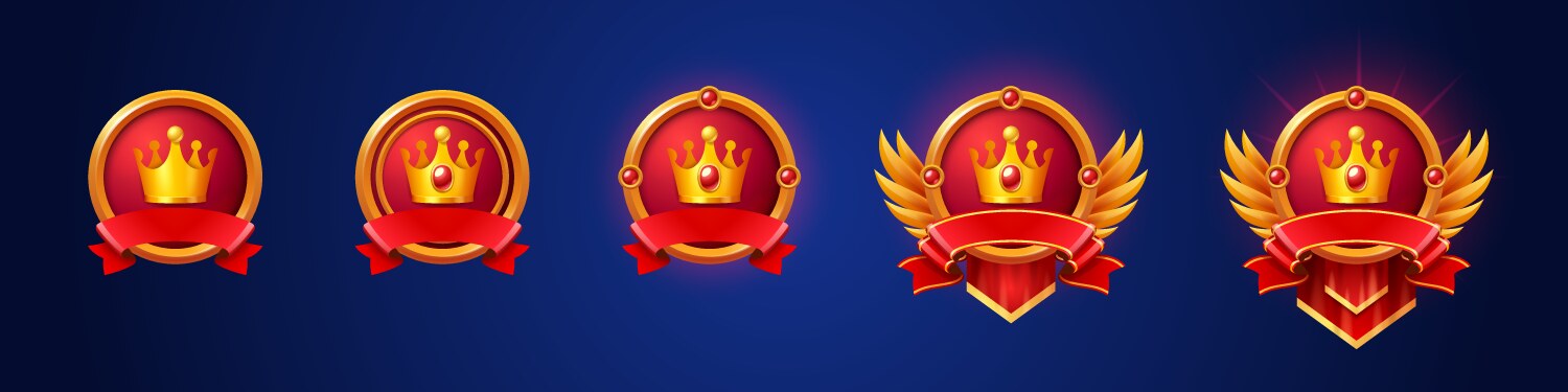 Cartoon set of game badges different rank vector image