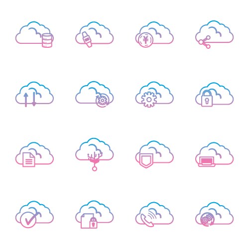 Cloud computing gradient style icon set vector image