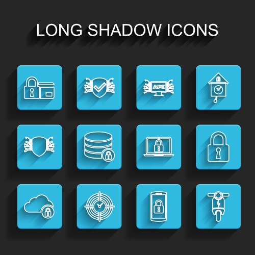 Set line cloud computing lock time management vector image
