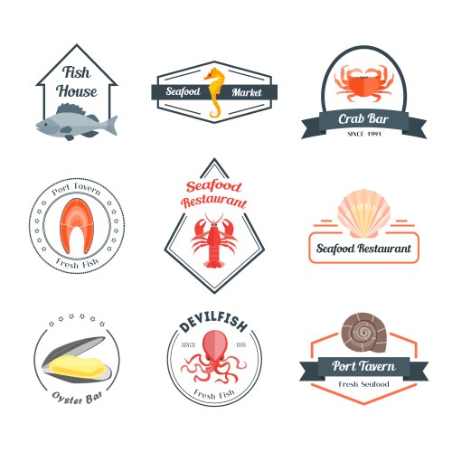 Seafood Badge Collection Vector Image