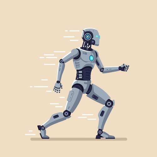 Robot character in a dynamic pose showcasing vector image