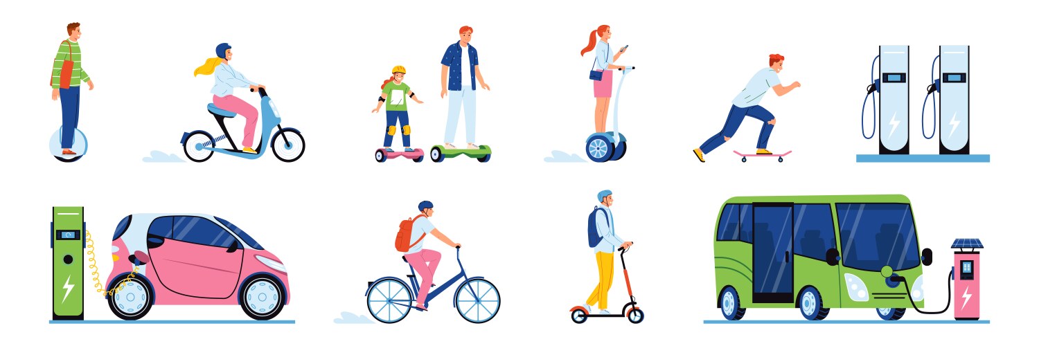 Eco transport compositions set Royalty Free Vector Image